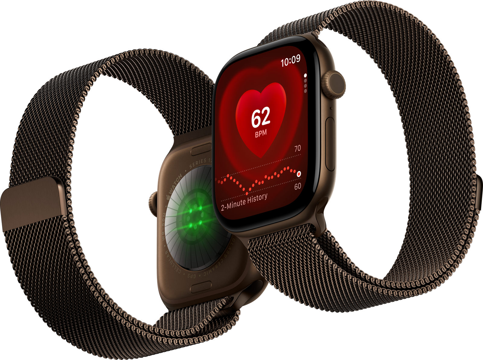 Apple Watch Series 12 in Milanese Loop, front and back